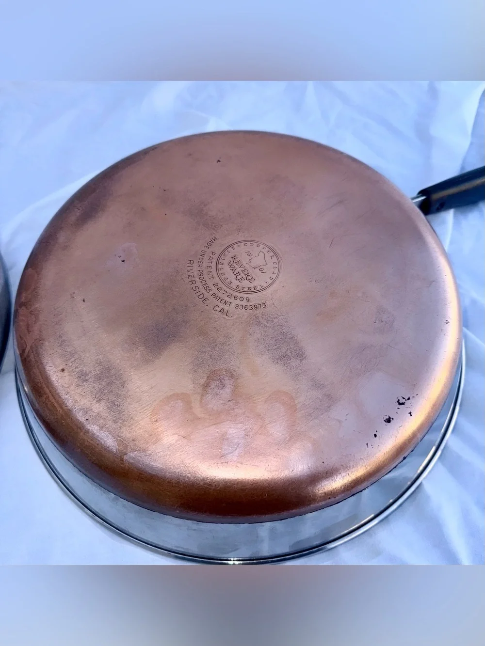 Revere Ware Copper Bottom 12” Stainless Fry pan w/Lid Riverside CA Double Ring
